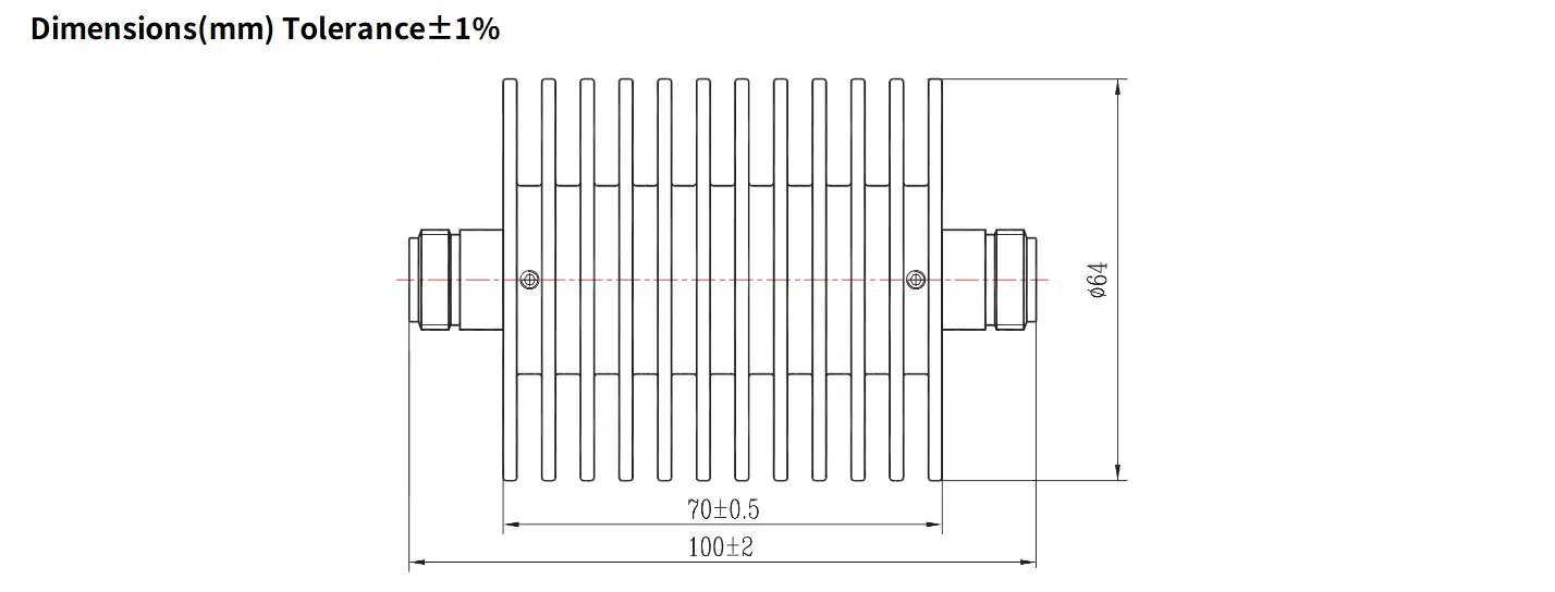 60dB Fixed Attenuator, N Female to N Female, 50Watts, DC-8.5GHz, Round, VSWR1.25